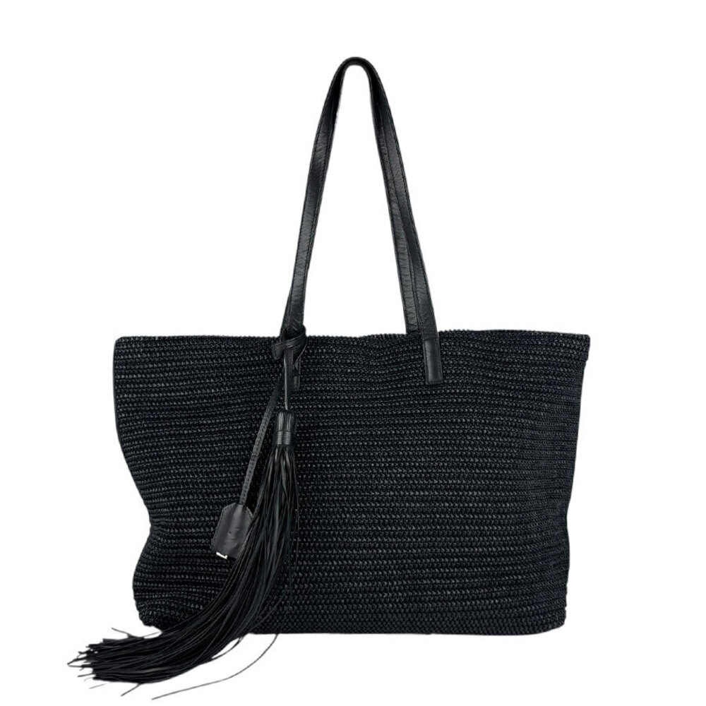 Saint Laurent shoulder bag tote raffia leather black silver